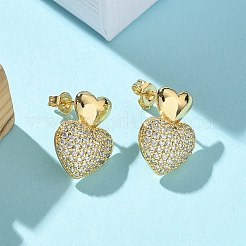 Brass Micro Pave Clear Cubic Zirconia Stud Earrings for Women&nbsp;EJEW-U034-01G-01