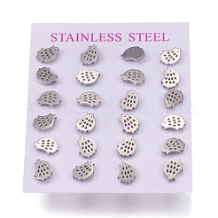 変色しにくい304ステンレススチールスタッドピアス  耳ナッツ  ハリネズミ  ステンレス鋼色  7x9x2mm  ピン：0.8mm  12のペア/カード&nbsp;EJEW-N045-03P