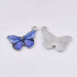 プリント合金ペンダント  エナメル  蝶  プラチナ  蘭  13.5x20x2mm  穴：1.6mm&nbsp;PALLOY-R111-17B