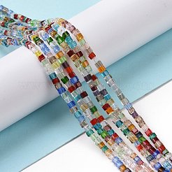 クリアガラスビーズ連売り  多面カット  正方形  カラフル  2~2.5x2~2.5x2~2.5mm  穴：0.8mm  約180個/連  16.93''（43センチメートル）&nbsp;X-GLAA-H018-03