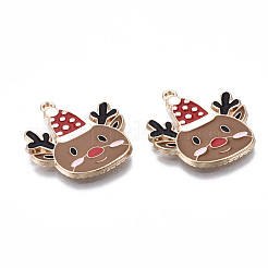 環境に優しい合金エナメルペンダント  カドミウムフリーと鉛フリー＆ニッケルフリー  クリスマスのトナカイ/クワガタ  ライトゴールド  キャメル  24.5x21x1mm  穴：1.4mm&nbsp;X-ENAM-Q437-064-NR