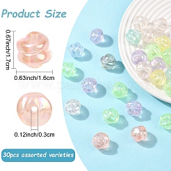 光る透明な虹色のアクリルビーズ30個  暗闇で光る  スパイラルビーズ  ミックスカラー  16~17x16mm  穴：3mm&nbsp;LACR-YW0001-07
