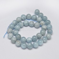 ラウンド天然アクアマリンビーズ連売り  グレードAA  10mm  穴：1mm  約40個/連  15.5インチ&nbsp;G-F289-01-10mm-AA