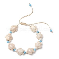 Adjustable Synthetic Turquoise Sea Turtle Beads Braided Bead Bracelets for Women&nbsp;BJEW-JB13584