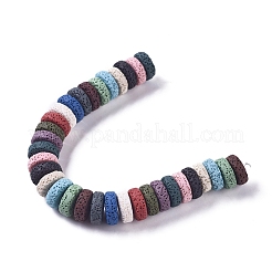 天然溶岩岩ビーズ連売り  染め  フラットラウンド/ディスク  ミックスカラー  15x5mm  穴：2mm  約33個/連  7.68インチ（19.5cm）&nbsp;G-L546-C-01