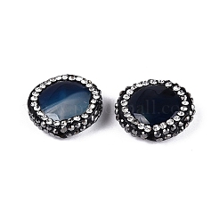 天然瑪瑙ラインストーンビーズ  染め  フラットラウンド  ブルー  17~18x6mm  穴：1mm&nbsp;G-Q487-03A