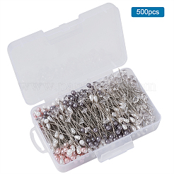 アイアンヘッドピン/ミシンピン  ストレートピン  アクリルイミテーションパール/プラスチックラウンドビーズ付き  ミックスカラー  16x9x4cm  500pc&nbsp;NEED-TA0001-02