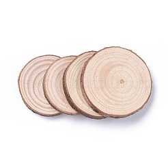 未完成の天然ポプラの木のカボション  木製サークルツリースライス  フラットラウンド  バリーウッド  30~60x5~5.5mm&nbsp;X-WOOD-E018-12