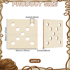 木製の裁縫道具  モカシン  正方形  5x5x0.2cm  穴：6mm  24pc&nbsp;TOOL-GA0001-98A-02