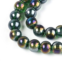 電気メッキ透明ガラスビーズ連売り  ラウンド  ABカラーメッキ  濃い緑  8~8.5mm  穴：1mm  約51~53個/連  14.57~15.35''（37~39センチメートル）&nbsp;GLAA-T032-T8mm-AB22
