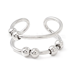 Brass Rotating Beaded Double Line Open Cuff Ring&nbsp;LS-RJEW-H102-05P