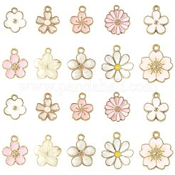 40個10スタイルアロイエナメルペンダント  ゴールデン＆ライトゴールド  ピンク  13~20.5x11.5~17.5x1.5~4.5mm  穴：1.2~4.5mm  4個/スタイル&nbsp;ENAM-FS0004-04A