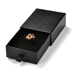長方形の紙の引き出しボックス  黒のスポンジとポリエステルロープ付き  ブレスレットとリング用  ブラック  9.2x7.4x3.5cm&nbsp;CON-J004-02A-05