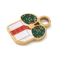 クリスマステーマ 304ステンレススチールエナメルチャーム  18KGP本金メッキ  ボックス  13.5x10x1.5mm  穴：2.8mm&nbsp;LS-STAS-K312-04G-G