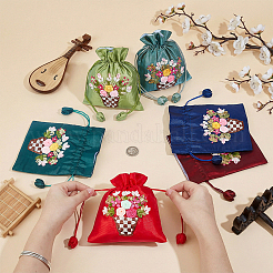 6Pcs 6 Colors 3D Floral Embroidery Polyester Drawstring Bags&nbsp;ABAG-PH0001-90