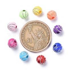 メッキアクリルビーズ  ライン入り  ラウンド  ミックスカラー  7~8x7~8x7~8mm  穴：2mm  約1800個/500g&nbsp;PACR-S188-8mm-M
