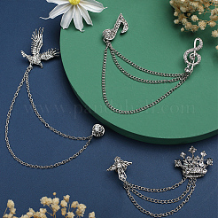 3Pcs 3 Style Crown & Eagle & Music Note Crystal Rhinestone Hanging Chain Brooches&nbsp;JEWB-GF0001-34