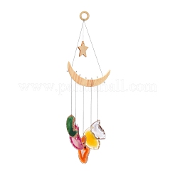 Wood & Natural Dye Agate Wind Chime Pendants&nbsp;HJEW-H054-04