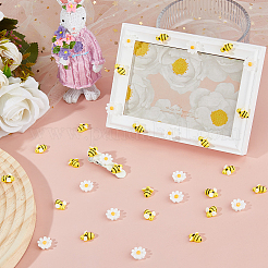 100個2スタイル不透明樹脂カボション  ミツバチ/花  ミックスカラー  14.5x13~14.5x5~6.5mm  50個/スタイル&nbsp;RESI-HS0001-03