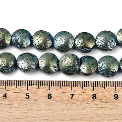電気メッキされた天然溶岩岩ビーズ連売り  フラットラウンド  メッキグリーン  10x4.5mm  穴：1.2mm  約40~41個/連  15.43''~15.75''（39.2~40センチメートル）&nbsp;G-K388-01H