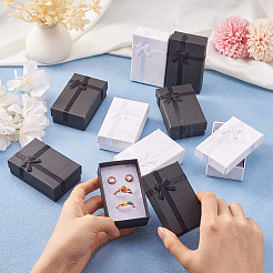 12個 2色長方形紙製ジュエリーギフトボックス 蝶結び付き  イヤリング用ジュエリーオーガナイザーケース  ブレスレット  リング収納  ミックスカラー  8~8.1x5.1~5.15x2.7~2.9cm  6個/カラー&nbsp;CON-TA0001-17