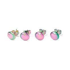 イオンプレーティング（IP）304ステンレススチールスタッドピアス金具  カン付き  フラットラウンド  虹色  8x1mm  穴：1.5mm  ピン：0.8mm&nbsp;STAS-K184-03-02M