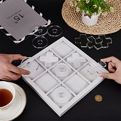 1個9グリッド木製チェスボードゲームボックス  正方形  12個 2スタイル 透明アクリル tic tac toe チェスピース  ホワイト  65~250x65~250x8~20mm  内径：20~69.5x69.5mm&nbsp;DIY-FG0006-82