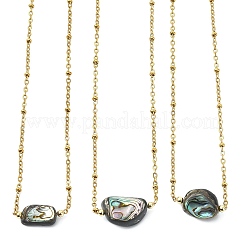 Natural Abalone Shell/Paua Shell Nuggets Pendant 304 Stainless Steel Satellite Chain Necklaces for Women&nbsp;NJEW-JN06092
