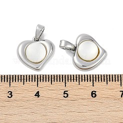 真鍮パヴェ天然ホワイトシェルハートチャーム  プラチナ  13x13.5x3.5mm  穴：5x2.5mm&nbsp;KK-U043-27P