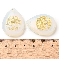 Opaliteドロップペンダント  金の生命の樹が刻まれた涙型のチャーム  33~33.5x24.5~25x7~7.5mm  穴：2mm&nbsp;G-C158-01A