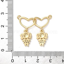 真鍮の舗装キュービックジルコニアペンダント  男の子と女の子のハート2つ  16KGP本金メッキ  25x27.5x2mm  穴：1.2mm&nbsp;X-KK-M287-04G-A