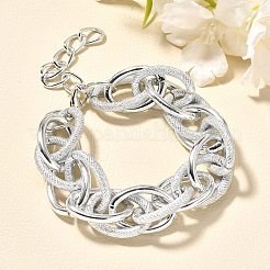 パンク&ヒップホップスタイルの合金ローロチェーンリンクブレスレット、女性と男性用  銀  7-5/8インチ（19.4cm）&nbsp;BJEW-K270-01P