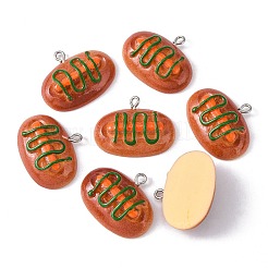 樹脂チャーム  プラチナアイアンペグベイル付き  模造食品  ホットドッグパン  シエナ  22x29x8.5mm  穴：1mm&nbsp;RESI-WH0014-37