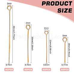 200個4スタイルブラスアイピン  長持ちメッキ  ニッケルフリー  18KGP本金メッキ  20~45mm  穴：2mm  ピン：0.5~0.7mm&nbsp;KK-BC0013-37