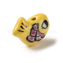手作りの陶器ビーズ  手描きの陶器ビーズ  魚  ファミーユは磁器バラ  きいろ  17.5x21x10mm  穴：2mm&nbsp;PORC-Z006-05B