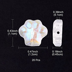 透明ガラスビーズ  ABカラーメッキ  犬の足跡  クリアAB  11x12x4.5mm  穴：1mm&nbsp;GGLA-YW0001-12