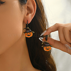 Cute Halloween Brass Enamel Pumpkin Hoop Earrings&nbsp;FC3379