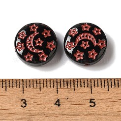 透明なランプワークビーズ  月と星が描かれたフラットラウンド  ミックスカラー  13x5mm  穴：1mm  約83個/100g&nbsp;LAMP-P065-04A