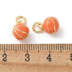 真鍮製エナメルペンダント  ボール  ラックめっき  カドミウムフリー＆鉛フリー  長持ちメッキ  18KGP本金メッキ  ラウンド  丸カン付き  バスケットボール  10x6.5~7mm  穴：3mm&nbsp;X-KK-P294-38G-05