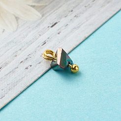 電気メッキガラスチャーム  真鍮ボールヘッドピン付き  三角形  透明  8x6x4.5mm  穴：1.8mm&nbsp;PALLOY-JF00821-02