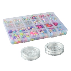 DIY アクリルビーズストレッチブレスレットジュエリーキット  ミックスカラー  10x10x4mm  穴：2mm&nbsp;DIY-FS0005-71