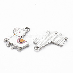 メッキ合金エナメルチャームラック  カドミウムフリー＆鉛フリー  プラチナ  アルパカ  ホワイト  29x22x2mm  穴：2mm&nbsp;ENAM-N053-29-RS
