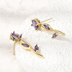 Brass Micro Pave Cubic Zirconia Stud Earrings&nbsp;KK-CBA8324-20G