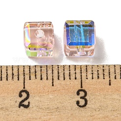 電気メッキガラスビーズ  多面カット  キューブ  ミスティローズ  5.5x5.5x5.5mm  穴：1.5mm  100個/袋&nbsp;EGLA-Z004-04B-03