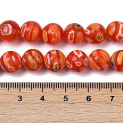 ハンドメイドミッレフィオーリ ランプワークビーズ連売り  ラウンド  レッドオレンジ  10x9.5mm  穴：1mm  約38個/連  14.37''（36.5センチメートル）&nbsp;LAMP-G166-10B