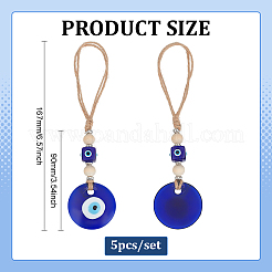 5Pcs Handmade Evil Eye Lampwork & Wood Hanging Ornaments&nbsp;HJEW-ME00121