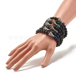 Natural Lava Rock & Mixed Stone Round Beads Stretch Bracelets Set&nbsp;BJEW-JB07466