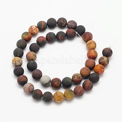 Frosted Round Natural Picture Jasper Beads Strands&nbsp;G-N0166-48-8mm