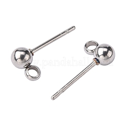 変色しない304ステンレススチールスタッドピアス金具  ボールポストイヤリングスタッド  カン付き  ステンレス鋼色  15x7x4mm  穴：1.7~2mm  ピン：0.8mm&nbsp;X-STAS-E026-3