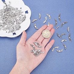 翼合金ビーズ  アンティークシルバー  4~12x14~30x3~4mm  穴：1mm  約8区画/箱  30個/コンパートメント&nbsp;PALLOY-O063-01